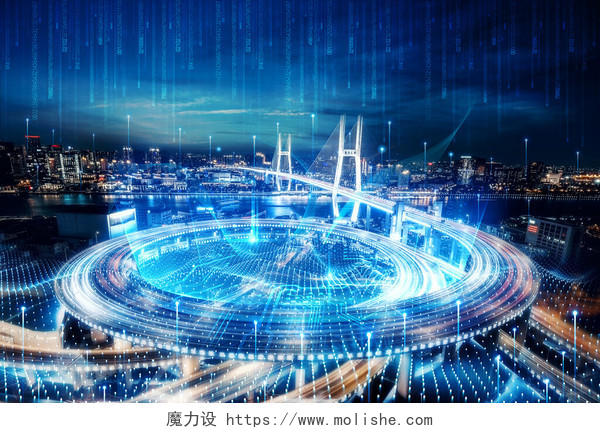 蓝色商务互联城市科技创意背景
